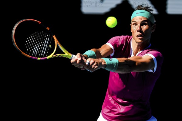 MELBOURNE, AUSTRALIA, JANUARY 25: Rafael Nadal of Spain beats Denis Shapovalov of Canada on day 9