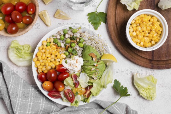 Flay lay healthy vegetables plate
