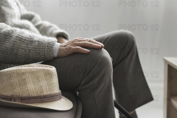Side view man with his hat nursing home. Resolution and high quality beautiful photo