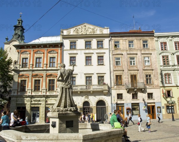 Fountain Neptune on Market square in historical centre of the town, UNESCO World Heritage site,