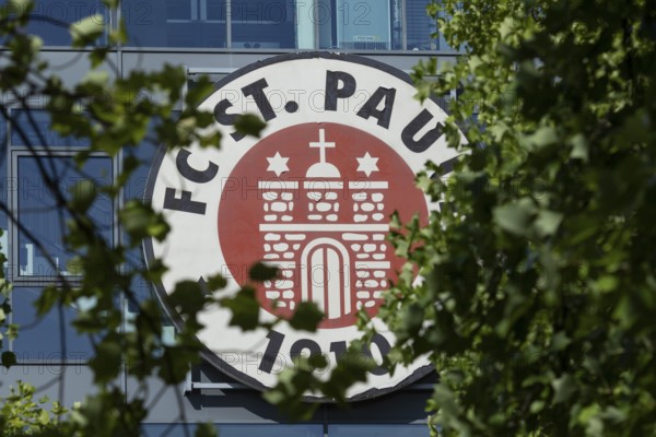 FC St. Pauli coat of arms at the office in the Millerntorstadion at Heiligengeistfeld in Hamburg,