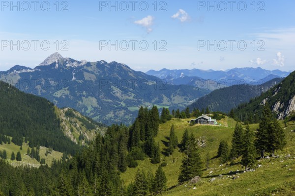 Taubensteinhaus in front of Wendelstein, Spitzingsee, Mangfall Mountains, Upper Bavaria, Germany,