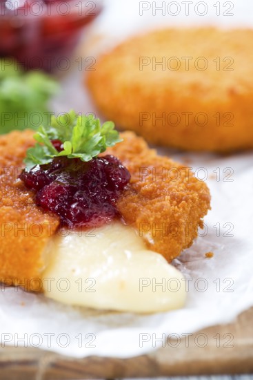 Fried Camembert (selective focus) with Cranberry sauce