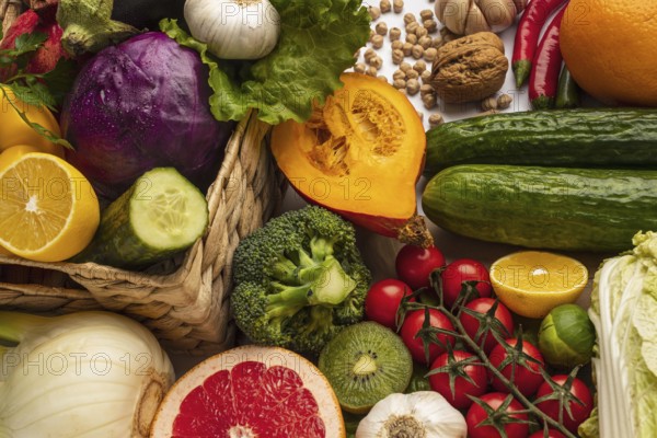 High angle assortment vegetables