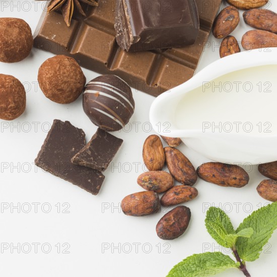 Top view cocoa beans truffles