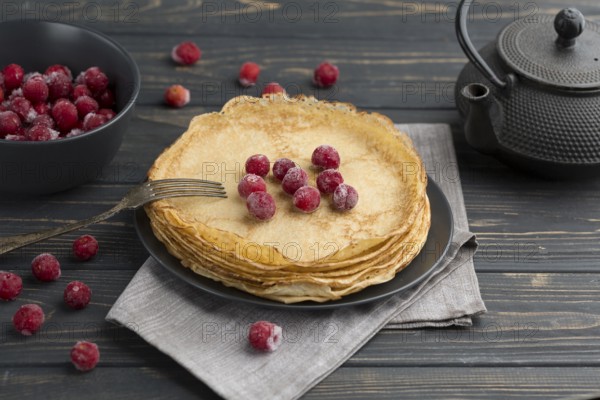 High angle pancakes with fruits