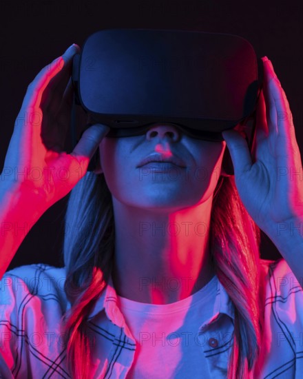 Close up woman with futuristic device