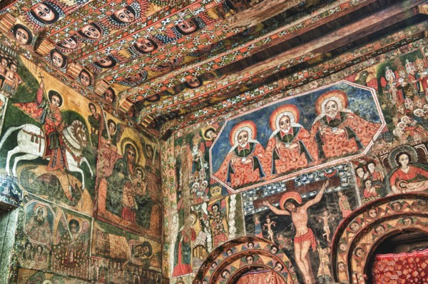 Ancient murals, mural paintings, Debre Birhan Selassie church, Gondar, Amhara region, Ethiopia,