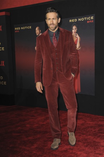 Ryan Reynolds at the World Premiere of Netflix's 'Red Notice' held at the L.A. LIVE in Los Angeles,