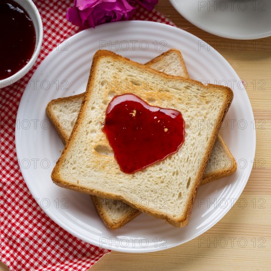 Top view toast with jam rose. High resolution photo