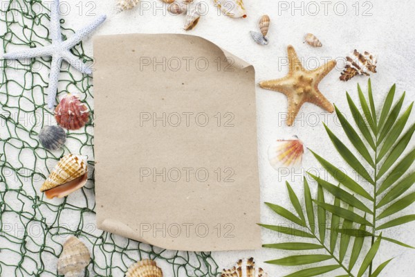 Fish net beside blank paper sheet