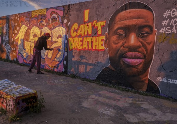 Germany, Berlin, 08. 06. 2020, Mauerpark, inner wall, graffiti wall, portrait of George Floyd