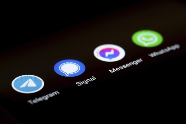 31-05-2021 Hamburg, Germany: close-up view of app icons of different messaging apps on smartphone