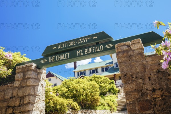 MT BUFFALO, AUSTRALIA- DECEMBER 29 2021: The Mount Buffalo Chalet on a warm summer's day. It was