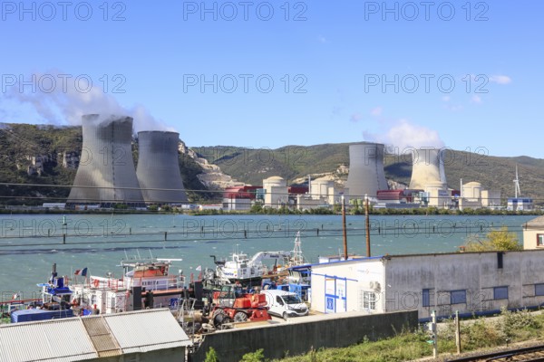 Nuclear power plant centrale nucleaire de Cruas-Meysse on the western bank of the Rhone between