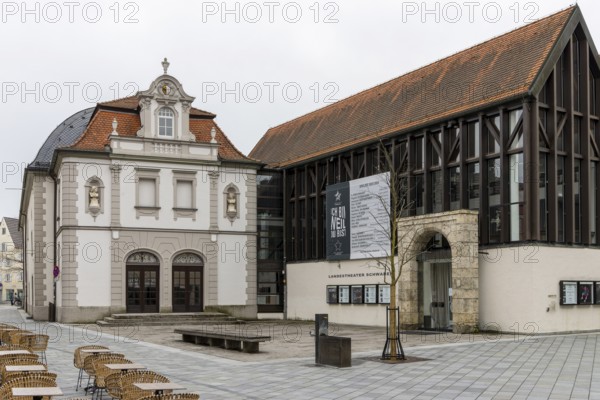 Swabian State Theatre on Theaterplatz, in the old town, Memmingen, Swabia, Bavaria, Germany, Europe