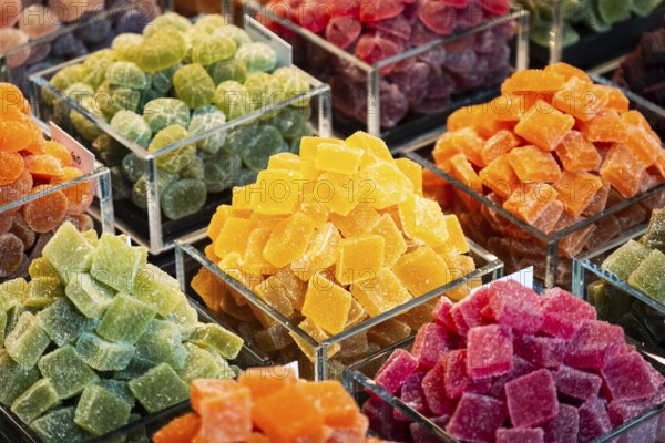 Sweets at La Boqueria market in Barcelona, Spain, Europe