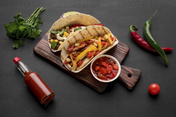 Top view fresh mexican food ready be served