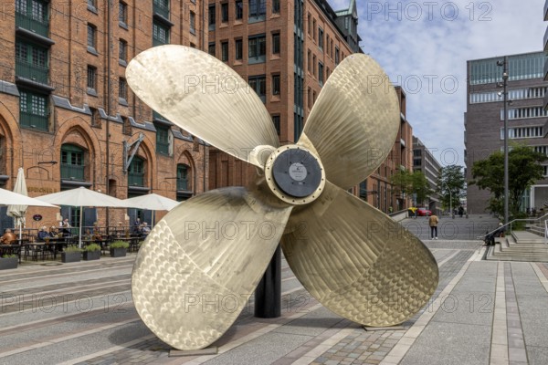Ship's propeller in front of the International Maritime Museum Hamburg, Hamburg Speicherstadt,