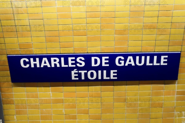 Underground sign Place Charles de Gaulle, Etoile Paris, France, Europe