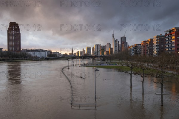After persistent rainfall, the River Main burst its banks in the eastern harbour area of Frankfurt