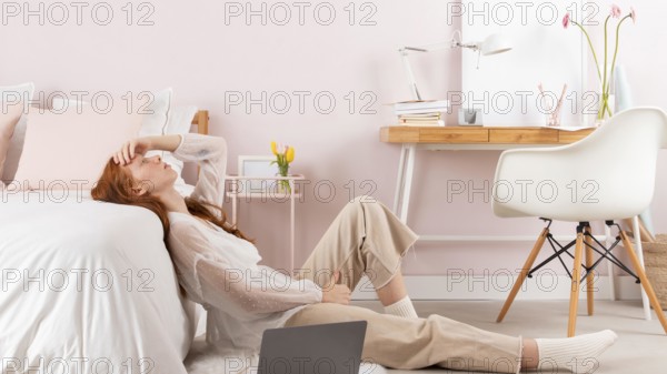 Tired woman home from working