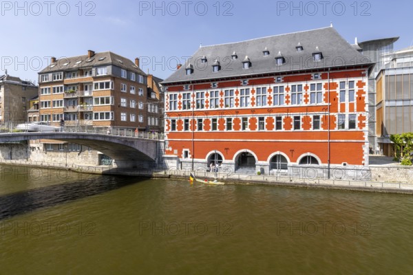 Visit Namur, Office du tourisme de Namur in old red building, on the river Sambre, Namur, Wallonia,