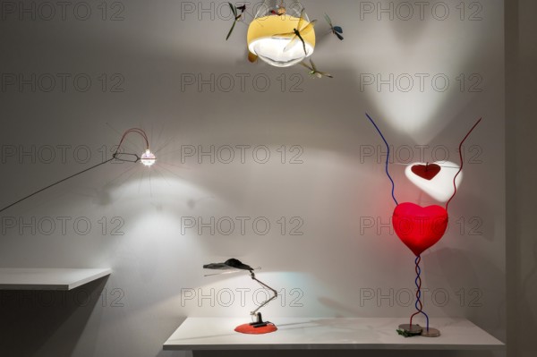 Light art objects by the light designer Ingo Maurer, Pinakothek der Moderne, Munich, Upper Bavaria,