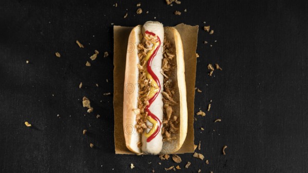 Minimalist fast food hot dog flat lay