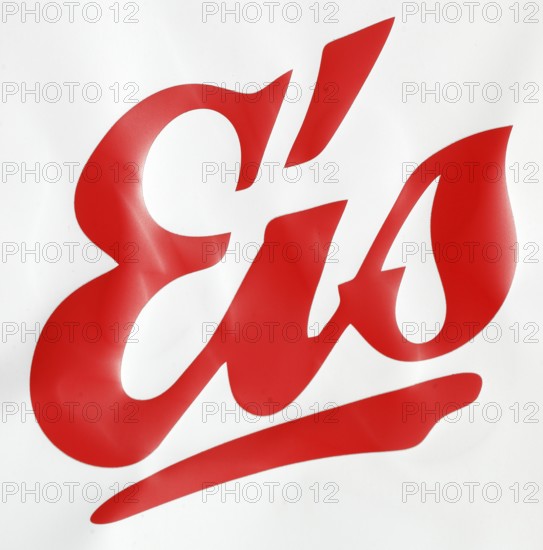 Red sign ice cream in front of an ice cream parlour, white background, Germany, Europe