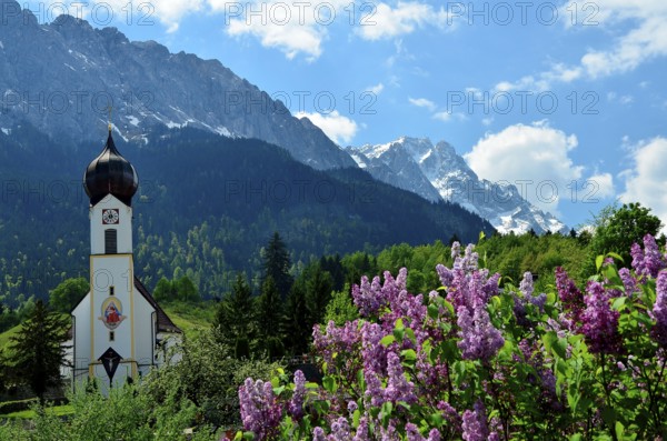 Village church, Waxenstein, Zugspitze, Grainau, Garmisch-Partenkirchen, Loisachtal, Zugspitzland,