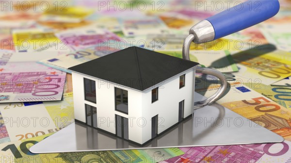 Symbolic image on the topic of construction costs, construction financing, construction loan, home