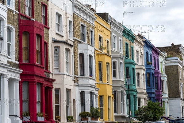 Colourful terraced houses seen in Notting Hill, London