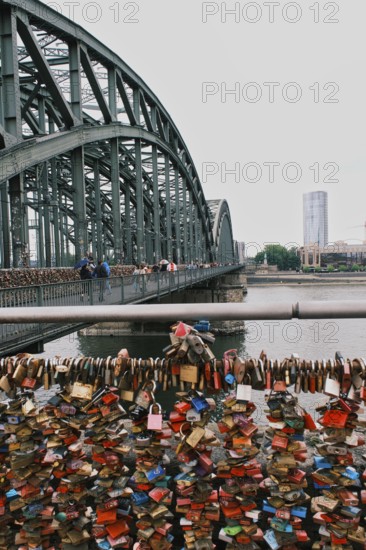Love locks on a bridge over the Rhine, Cologne, Germany, Europe