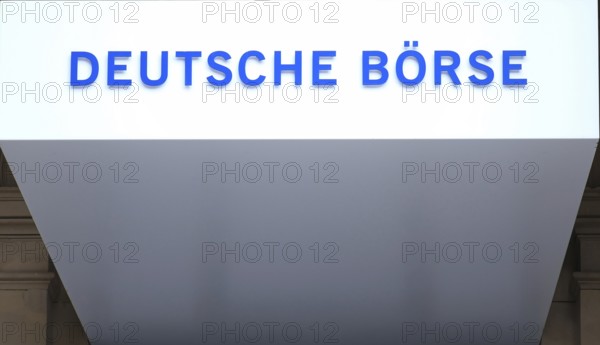Sign with inscription Deutsche Börse, Frankfurt am Main, Hesse, Germany, Europe