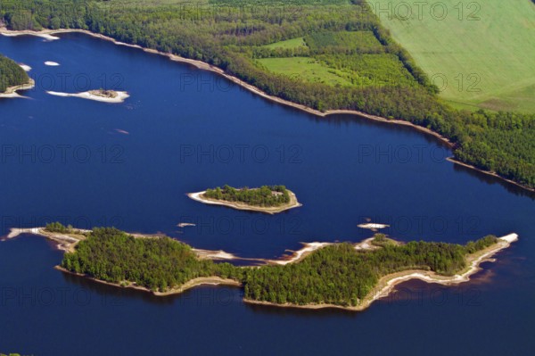 Islands in the Silver Lake, near Lohsa, Bautzen district, Lusatian Lakeland, Upper Lusatia, Saxony,