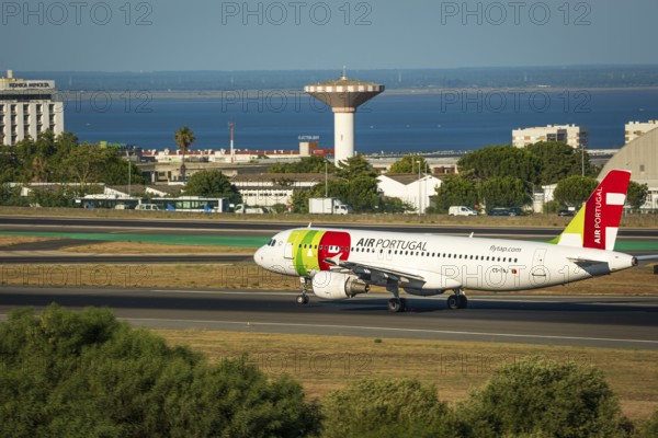 Jul 23, 2023, Lisbon, Portugal. Air Portugal or TAP airplane on runway of Humberto Delgado airport,