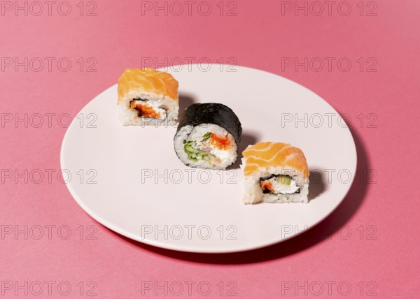 Flat lay sushi variety plate