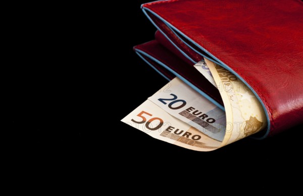 Italian leather wallet with money, useful for concepts