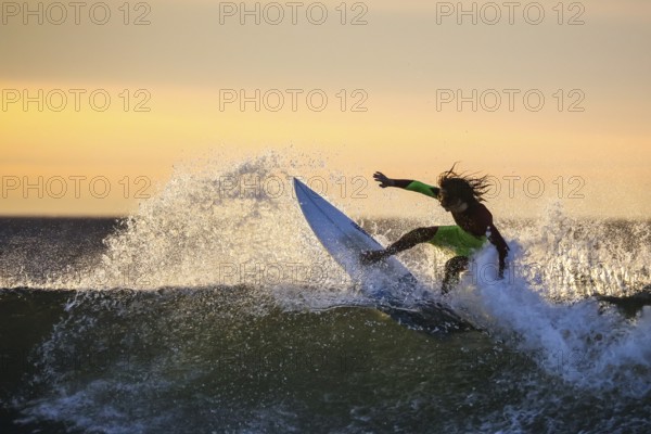 Bells Beach, Australia, January 30 2017: Surfers in action at the iconic Bells Beach on a summer