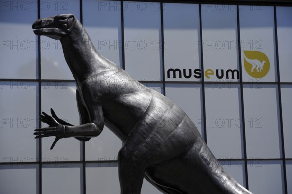 Dinosaur figure, in front of Museum of Natural Sciences, Brussels, Belgium, Europe