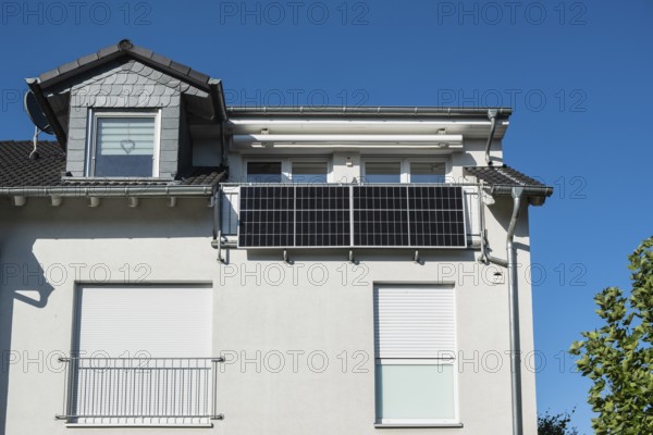 Solar panel on a balcony in Monheim am Rhein, North Rhine-Westphalia, Germany, Europe