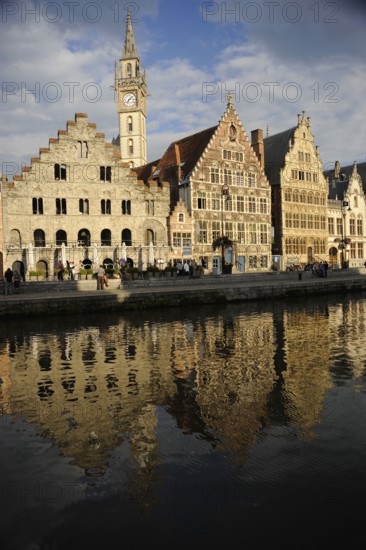 Guildehaeuser on the Leie, Graslei, Ghent, East Flanders, Flanders, Belgium, Europe