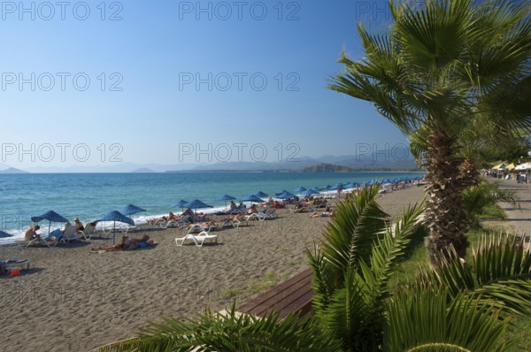 Beach and promenade of Calis near Fethiye, Turkish Aegean Sea, Coast, Turkey, Asia