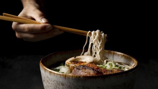 Front view delicious ramen with copy space. Beautiful photo