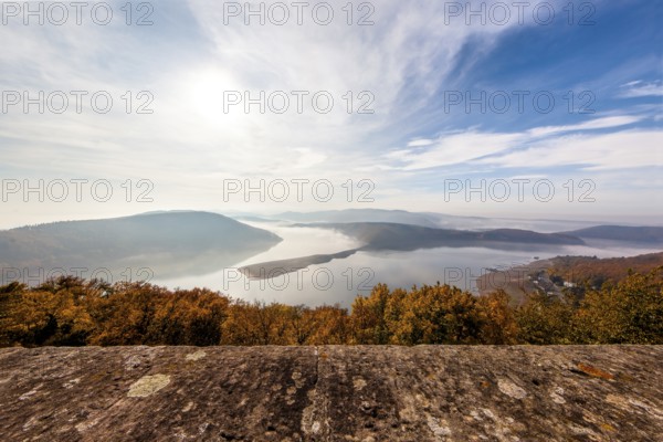 From Waldeck Castle with a view of Lake Edersee and the surrounding nature parks, North Hesse,