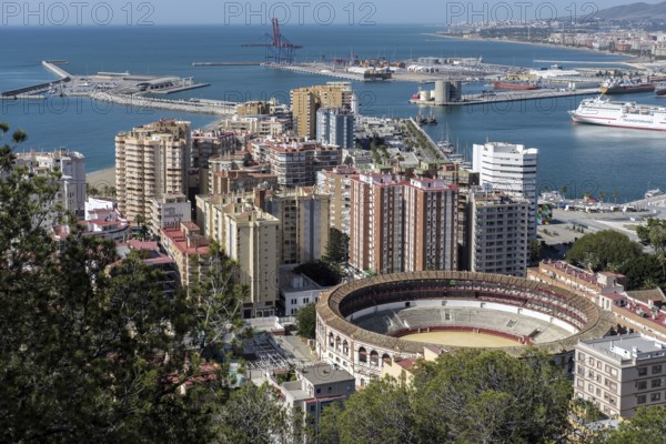 View of the Harbour Area and Bullring in Malaga