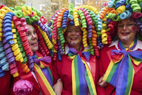 Female carnivalists celebrate the start of the carnival season on 11 November 2023 in Koblenz,