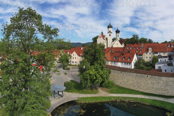 Aerial view of Isny im Allgäu with a view of the castle and the historic old town. Isny im Allgäu,