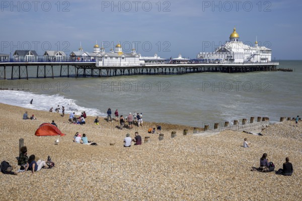 EASTBOURNE, EAST SUSSEX, UK - JULY 29 : View of Eastbourne Pier in East Sussex on July 29 2021.